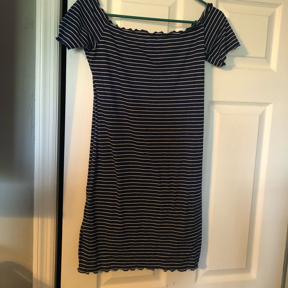 Blue dress with white stripes, never worn, size L